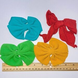 5 for $10: 4 Handmade Simple Colorful Kids Hair Bow Set Green Aqua Pumpkin